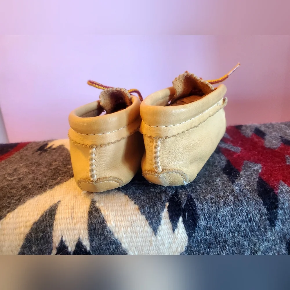 Handcrafted Tan Leather Kids Moccasins, Size 7